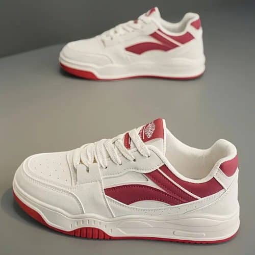 white and red sneakers shoes