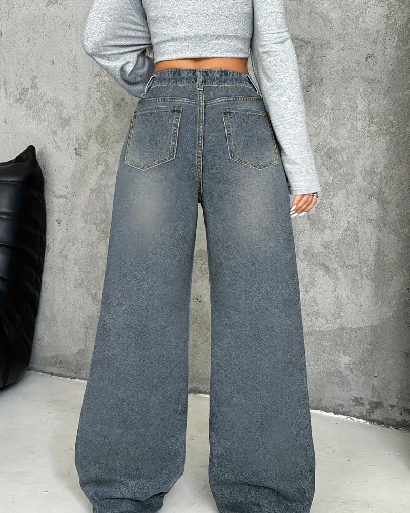 Distressed denim jeans