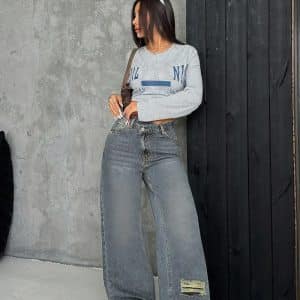 Distressed denim jeans